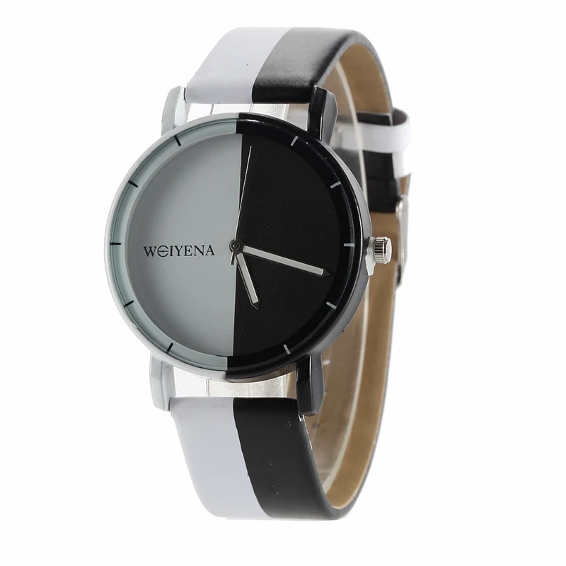 

Women Watches Men reloj hombre clock Creative personality Neutral Black And White Pattern Leather Quartz Wrist Watch
