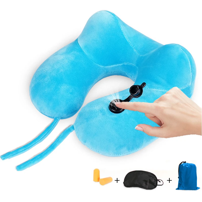 YOUGLE воздушная надувная u-образная подушка для путешествий, подушка для шеи, подголовник для самолета поезда, бесплатный глазок и затычки для ушей, открытый инструмент