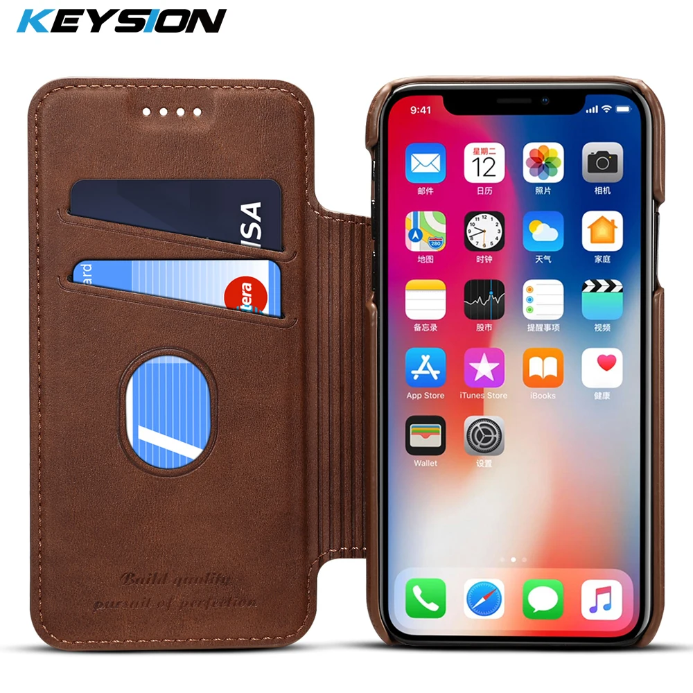 Keysion флип чехол для телефона iPhone X 8 7 6 Plus Роскошный кожаный кошелек с отделениями
