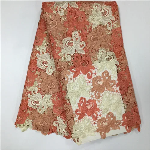 

loop of fabric French, beautiful peach embroidered lace fabric cut hand African Double color water soluble fabrics