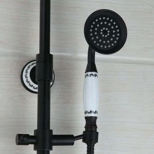 Kemaidi масло втирают Бронзовый осадки Смесители для душа комплект черный 8 "Дождь Насадки для душа + ванна носик + ABS Пластик ручной душ