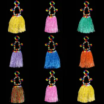 

New Women Girls Hawaii Flower Lei Hula Headband Garland Wreath Wristbands Bra Grass Skirt Performance Holiday Party Favor
