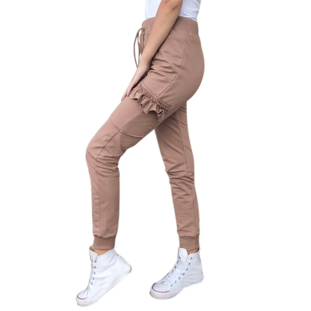 

JAYCOSIN Women Clothes Jeans Stretch Denim Trousers For Girls Fashion Ruffles Pockets Elastic Waist Slim Straight Jeans Femme
