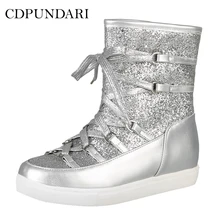 CDPUNDARI/женские зимние ботильоны на плоской подошве, зимние ботинки на платформе, цвет золотой, серебряный, серый