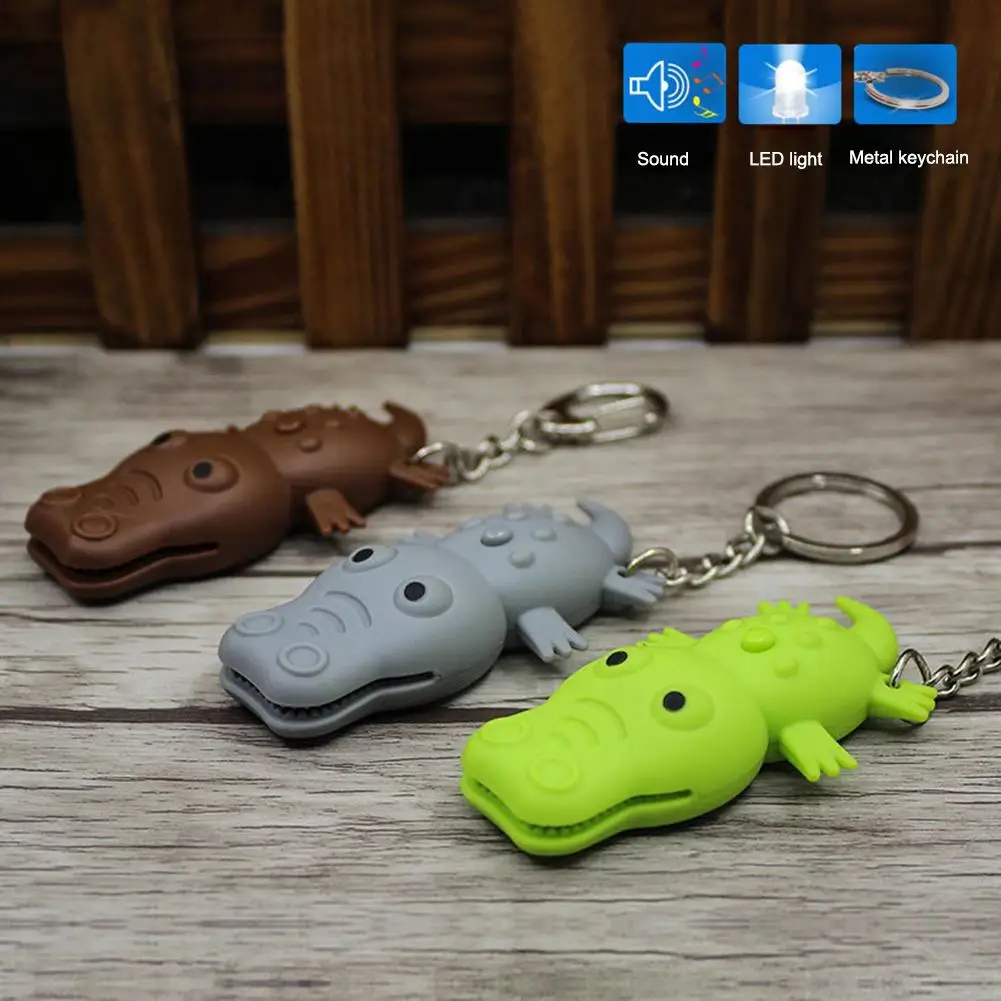 

Fashion Cartoon Crocodile Pendant Keychain with LED Light Sound Key Ring Holder New