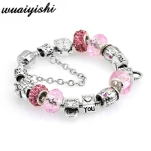 Женский браслет pulseras mujer с кристаллами и бусинами, очаровательные ювелирные изделия, серебряные DIY Браслеты, Женская повязка, регулируемая цепочка