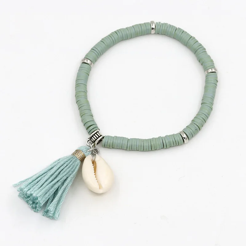 VONNOR ювелирные изделия ручной работы браслеты для женщин Модные Красочные Fimo бусины браслет с ракушкой кисточкой браслеты для девочек
