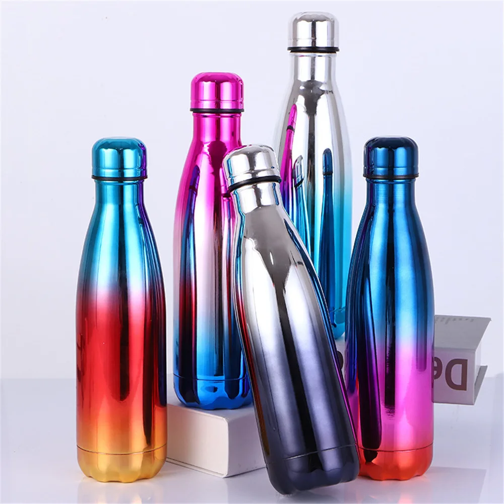 

Bright Gradient Water Bottle Double Wall Stainless Steel Running Thermos Hiking Sport Cold Insulated Cup Portable Bottle