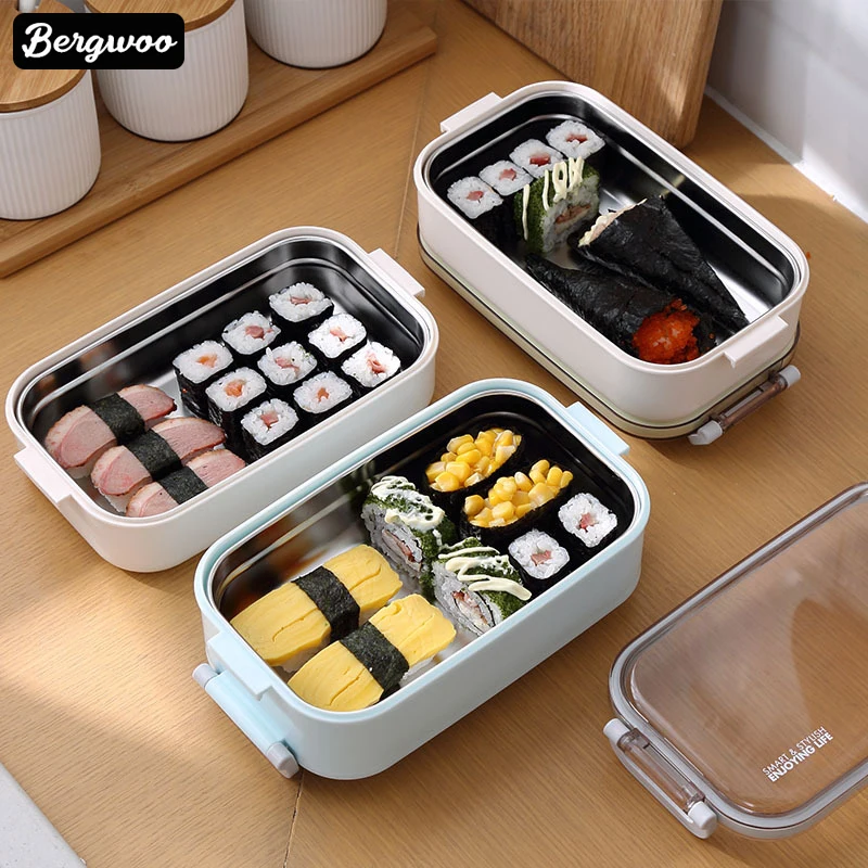 2 Layers Stainless Steel Lunch Box With Handle and Lunchbox Bag Lunch