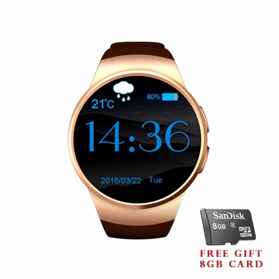 KW18 Полный Круглый ips сердечного ритма Смарт часы MTK2502 BT4.0 умные часы для ios и Android samsung умные часы - Цвет: GOLD add 8GTF