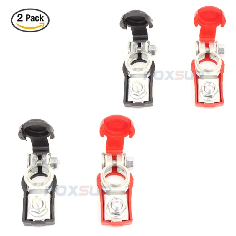 

FOXSUR 12V Car Battery Connector Clip Clamp, 100A Battery Terminal with Rubber cover, Car battery jump start Connector 2 pair