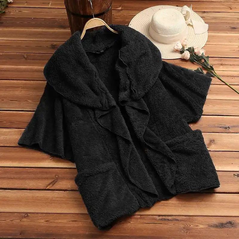ZANZEA, зимние теплые пушистые куртки, женские пальто с рукавом, женская верхняя одежда на пуговицах, пончо, осенний кардиган размера плюс, топы