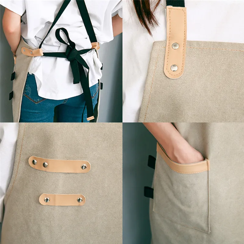 Black Khaki Canvas Apron D77-7