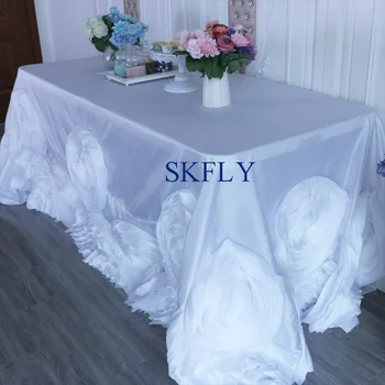 

CL052CE manufacturer Popular luxurious fancy wedding 6ft rectangle 90''*132'' white rosette table cloth