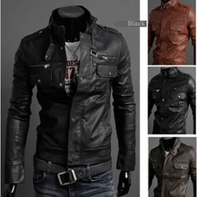 Много Для мужчин мотоцикл кожаный на молнии с воротником мужской короткая куртка Для мужчин S кожаная куртка