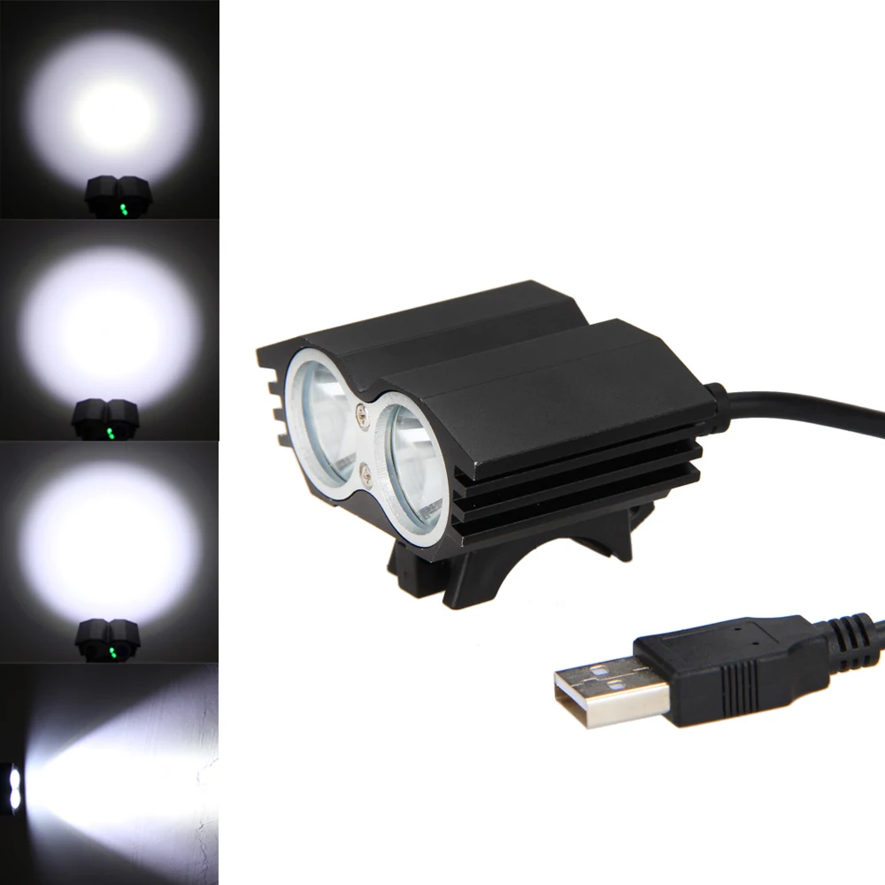Водонепроницаемый USB велосипедный фонарь с двумя лампами 5000lm 2x XML T6 светодиодный