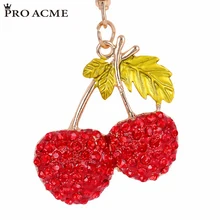 PRO ACME Fashion Cherry Crystal Keychain Purse Bag Buckle HandBag For Car Keyring Holder Women Key