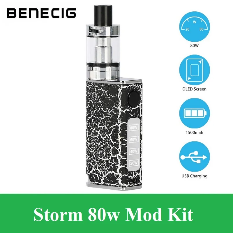 

Benecig Storm 80w Starter Vaper Electronic Cigarette Vaporizer With 2mL Top Refill Atomizer 1500mAh Battery Box Mod Vape Kit