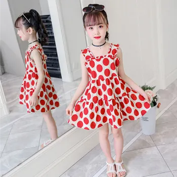 

2019 New Fashion Cute Print Girl Dress Spring and Summer Dress Red Green Dot Girl Princess 12 10 9 8 7 6 5 years old Dot dress