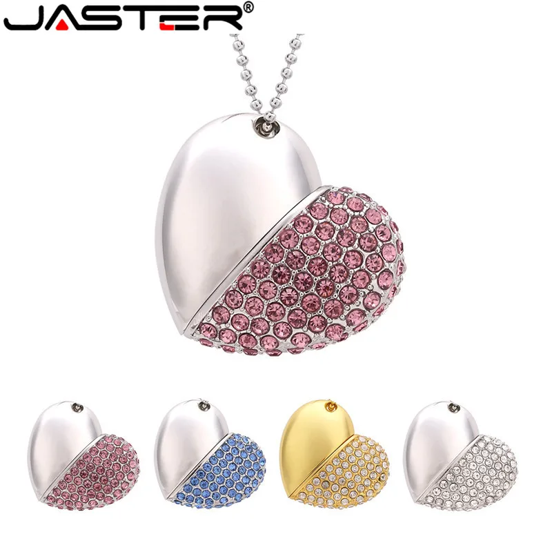 JASTER хит продаж новый флеш накопитель с кристаллами в форме сердца четыре цвета usb