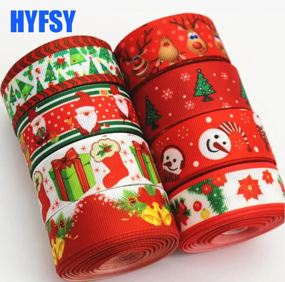 Hyfsy 10025 22 25 мм Рождественская лента 10 ярдов красный бант для волос Материал Подарочная упаковка праздничное украшение корсажные ленты - Цвет: mix