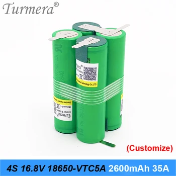 

4s battery 18650 pack us 18650vtc5a 2600mah 16.8v 14.4v soldering battery for screwdriver shura battery customized Turmera new