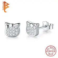 Модные милые серьги-гвоздики с котом, женские милые серьги в виде животных, ювелирные изделия из стерлингового серебра 925 пробы, серьги с кристаллами, подарок