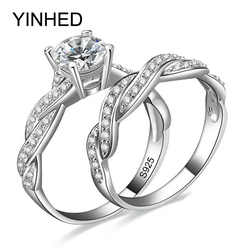 

YINHED Infinity Love Simulated CZ Diamant Engagement Wedding Ring Sets 925 Sterling Silver Rings for Women Bridal Jewelry ZR138