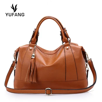 

YUFANG Female Handbag Genuine Leather Women Bag Large Capacity Messenger Bag Candy Color Shoulder Bag Zipper Socialite Tote