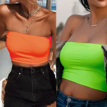 

New Solid Sleeveless Summer Tube Top Bra Seamless Bandeau Strapless Bralette Stretch layering Solid Crop