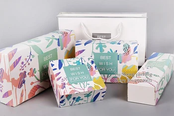 

GreenFlower design paper Biscuits Box.light blue flower design Paper Box for Cookie candy snacks birthday Christmas gift packing