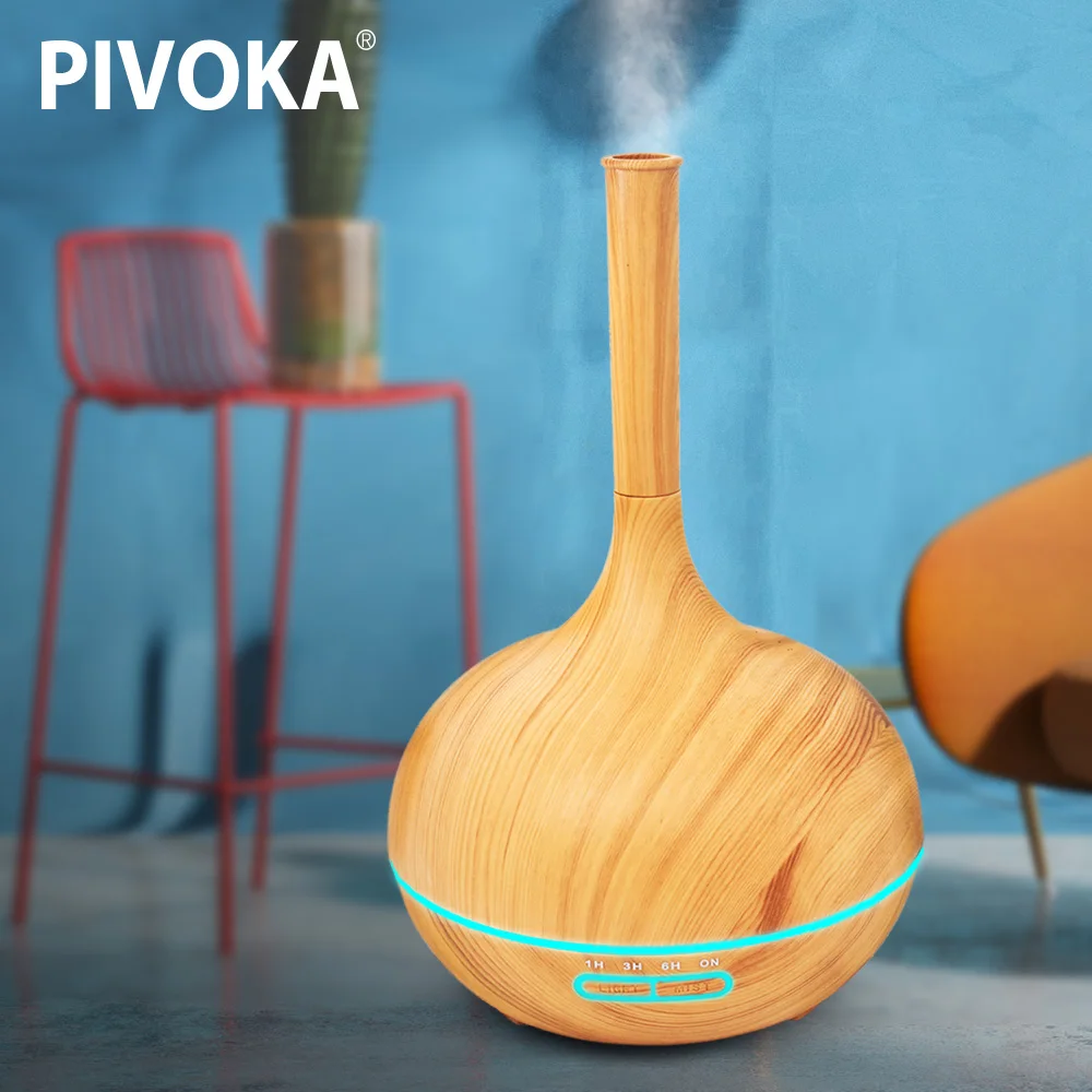 

PIVOKA 400ML Ultrasonic Timing Electric Air Humidifier Led Wood Aromatherapy Light Oil Diffuser Aromatic Treatment