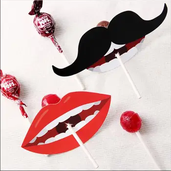 

50pcs/lot 2 style Red lips and black beard Lollipops card Straw Decorative card