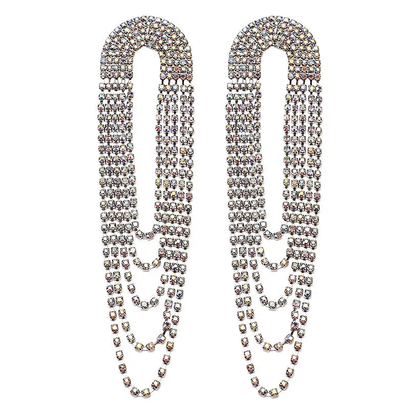 Роскошные блестящие стразы, серьги для женщин, модные массивные длинные серьги с кисточками, ювелирные изделия для свадебной вечеринки,, UKEN - Окраска металла: Silver Earrings