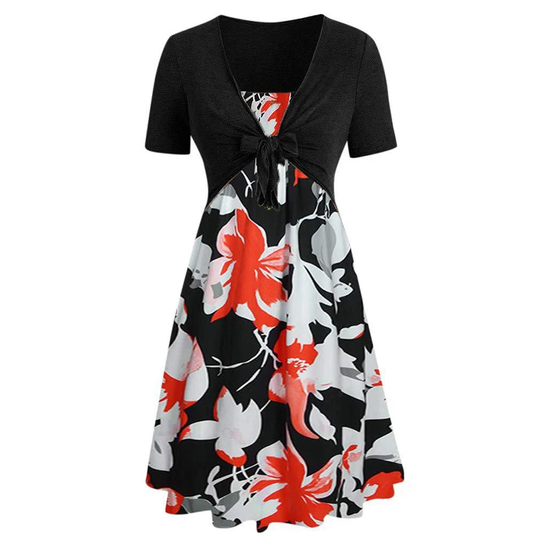 2019 Women Fitness Desigual Floral Print Dress Medium V Neck Back Knot Front