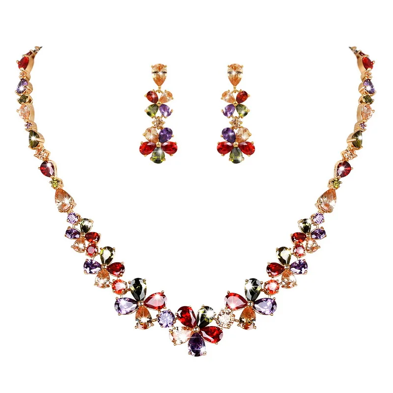 

High Quality Wedding Bridal Party Zircon Necklace Earrings Jewelry Sets