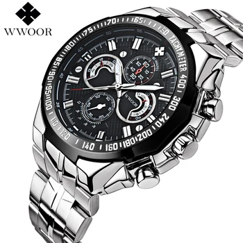 

Brand Luxury Men's Watch Waterproof Stainless Steel Quartz Watches Men Casual Sport Wrist Watch Male Famous WWOOR Big Face Clock
