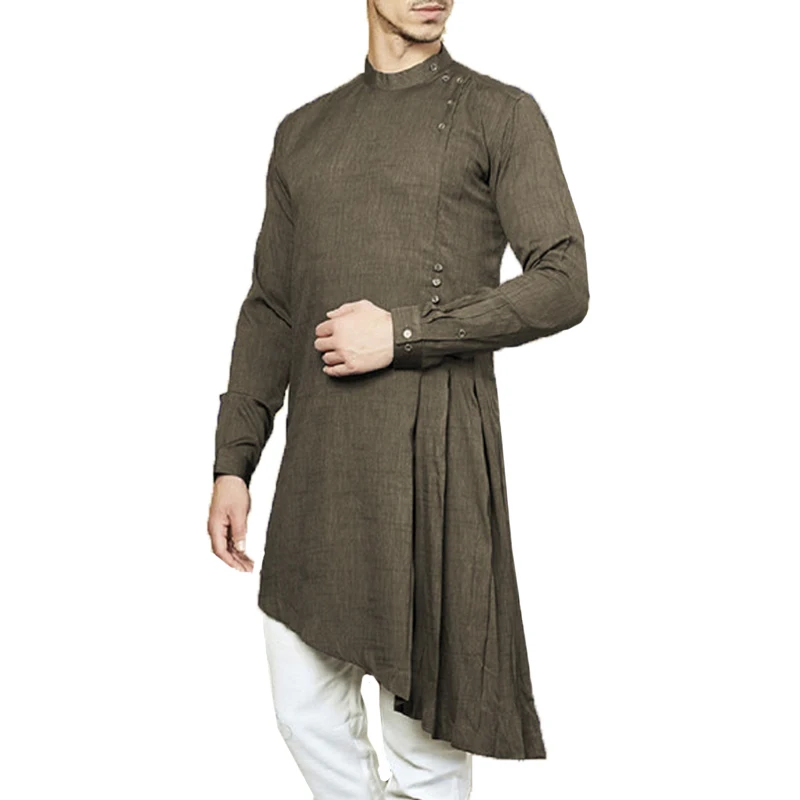 Chic Islamic Suit Dress Men Shirt Long Sleeve Muslim Asymmetric Hem Kaftan Aaudi Arabia Indian Men Tops Clothing Robe