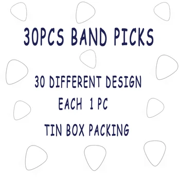 

30pcs different famous metal rock music band design guitar pick plectrum with tin box packing