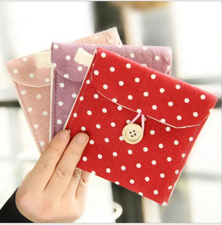 

Hot Sale Women's Bag ,Girl Cotton Diaper Sanitary Napkin Package Bag Coin Purses Organizer small wallet Lucky 200pcs/lot