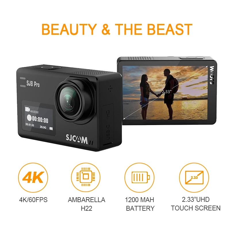 Оригинальная Экшн камера SJCAM SJ8 Pro 4K 60FPS WiFi Удаленная на шлем чипсет Ambarella @ Ultra HD DV