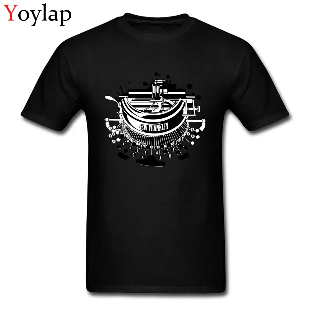 Printing Adult Steampunk typewriter T Shirt Plain Summer Autumn Short Sleeve Crewneck 100% Cotton Tops Shirts Leisure Tee Shirts black