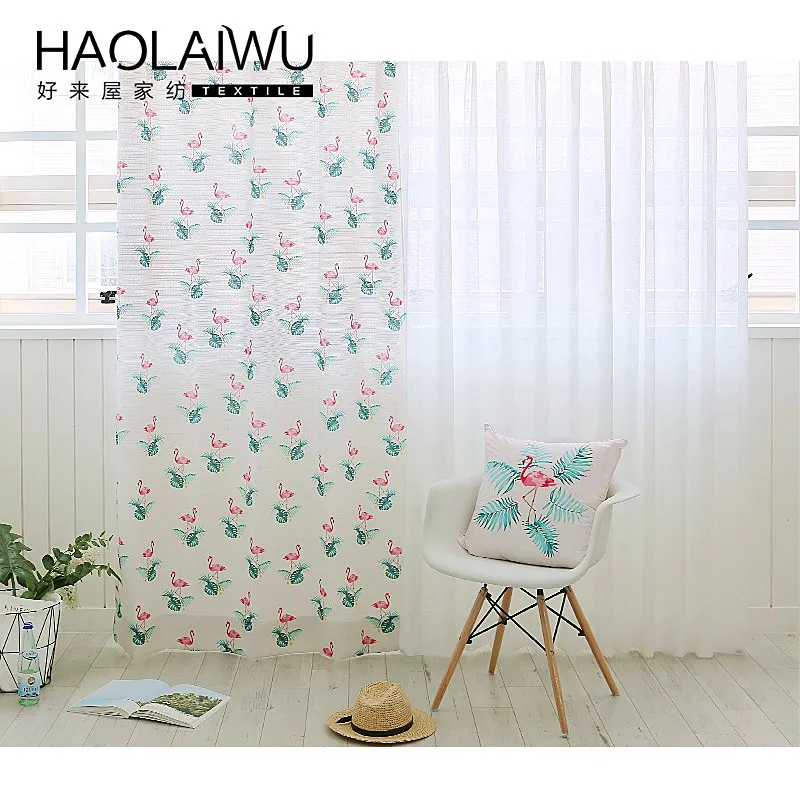 

Free shipping 3D digital print Flamingo with Tropical Plant Blackout Curtains Ready Made Window Panel Curtains Living Room
