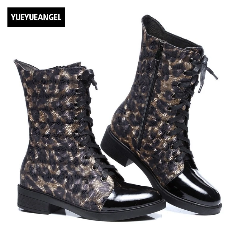 

New Fashion Genuine Leather Boots Martin Boots Women Winter Fleece Lining Round Toe Motorcycle Biker Female Shoes Zipper Lace Up