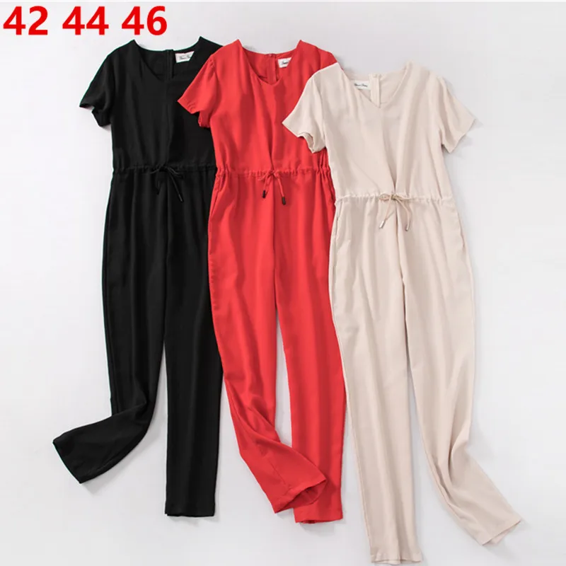 

Woman's jumpsuits long pants Solid V-Neck Short Sleeve Drawstring Loose Playsuit Casual Work elegant rompers summer jumpsuit