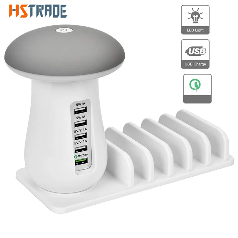 

Multi Port USB Charger Mushroom Night Lamp USB Charging Station Dock QC 3.0 Quick Charger for Mobile Phone and Tablet