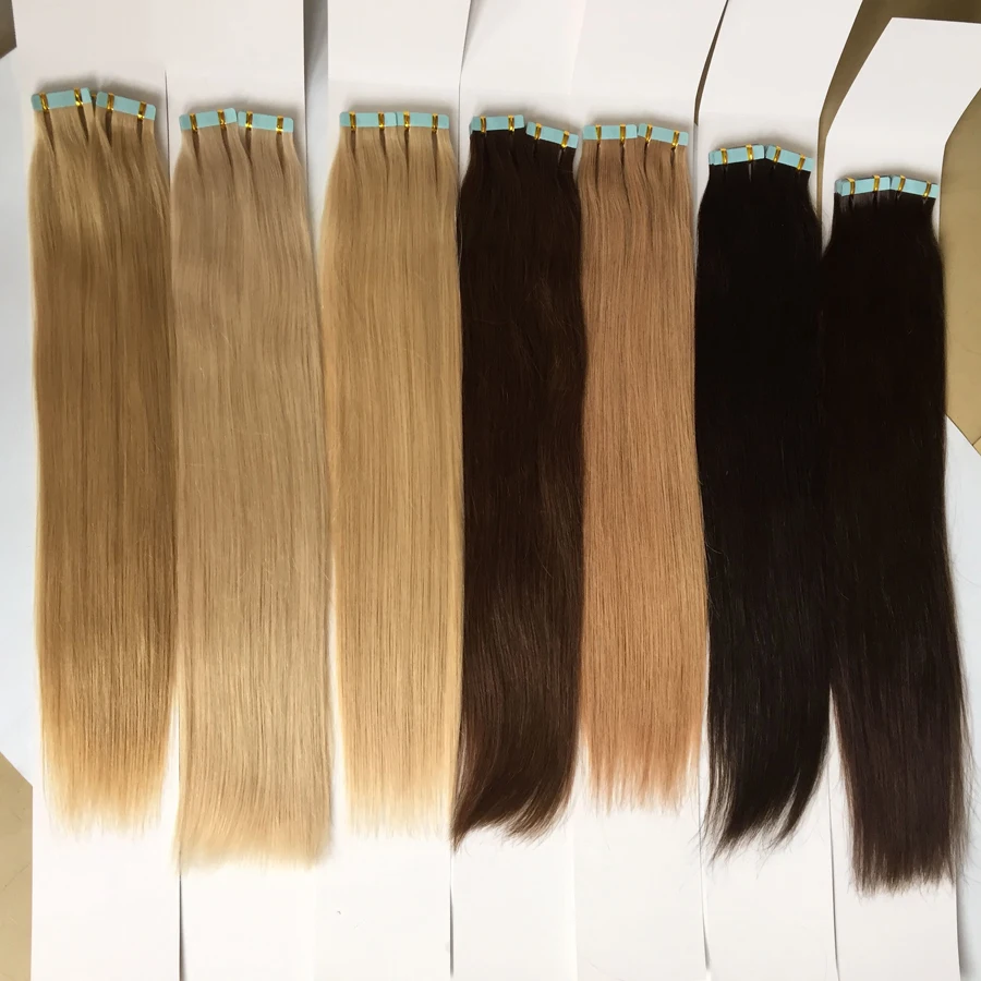 Дважды нарисованные европейские Remy человеческие волосы для наращивания кожи Уток Цвет#1#2#4#6#8#27#30#613 PU лента, волосы, уток для женщин
