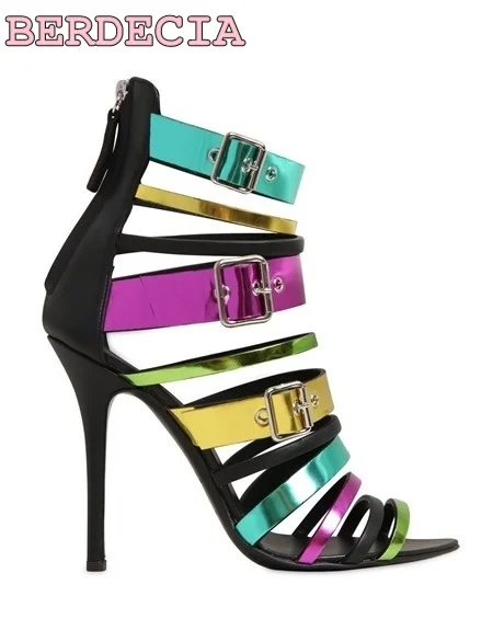 

2017 new fashion color multi-band sandals stiletto heel sexy open toe shoes summer hot selling high quality high heel sandals