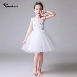 Белые короткие платья для первого причастия для девочек, Бальное Платье До Колена, платья принцессы с цветочным узором для девочек на