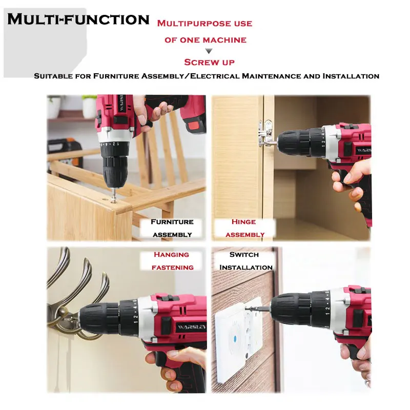 WARSLEY портативная электрическая дрель 21 в Беспроводная Пистолетная дрель Бытовая многофункциональная электрическая отвертка Мини Wiertarka